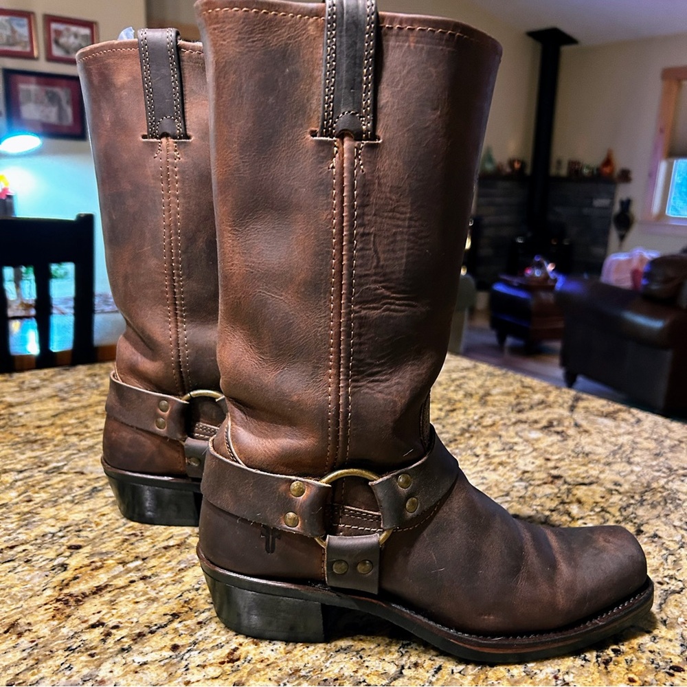 Frye Women's 8 m Leather Harness Biker Boots Brown 731123 USA